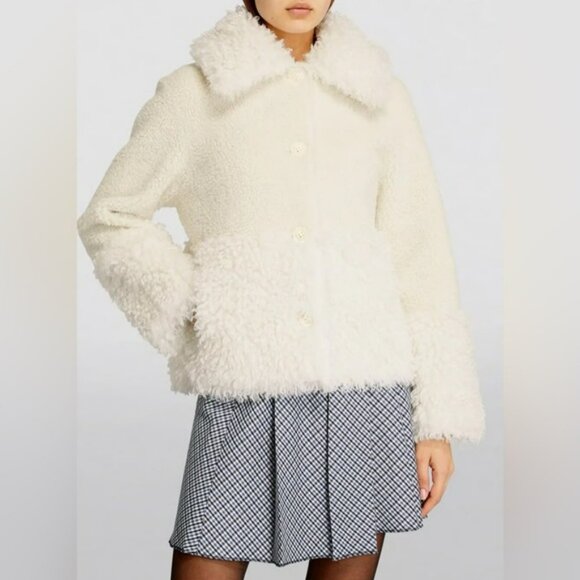 NWT. Maje Ivory-white wide collar faux-fur coat. Size 40T. - Picture 4 of 9